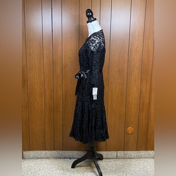 Teri Jon by Rickie Freeman Black Lace Pintuck midi dress size 4 - Picture 7 of 11